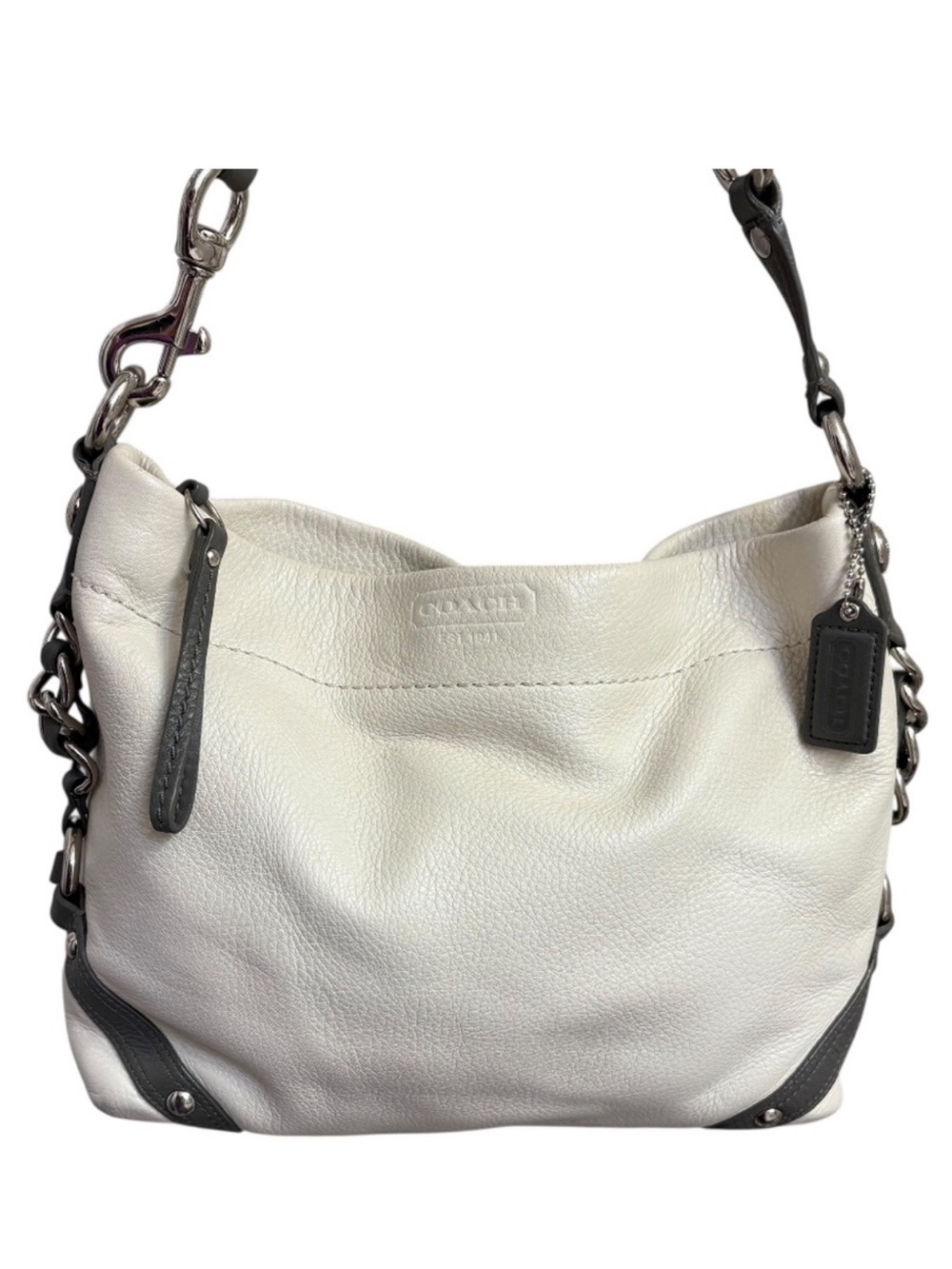 COACH Vintage y2k Carly Pebbled white gray leather Hobo Bag
F15251
